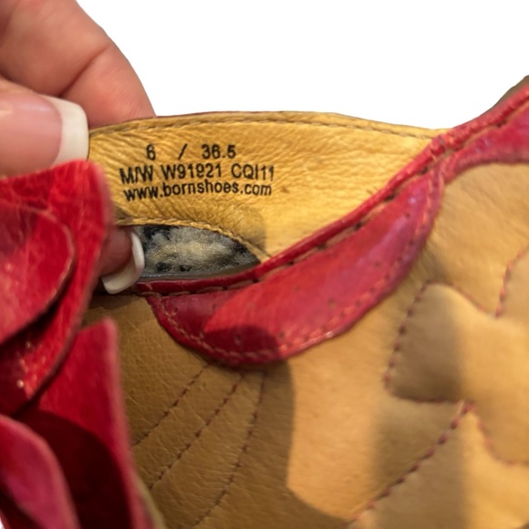 Born Red Leather Flip Flops with Flower Detail 6 - Picture 4 of 8